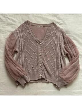 Axes Femme mauve pink cable knit cardigan sweater Size medium
